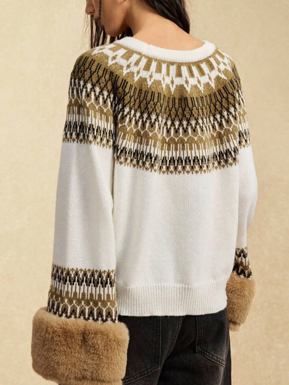 Multicolor Casual Women's Rib-Knit Raglan Loose Round Neck Pullovers - Picture 2 of 9